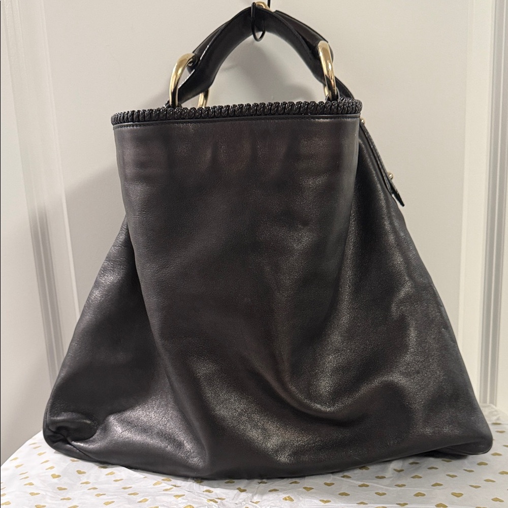Gucci Horsebit Large Black Leather Tote